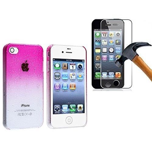 Coque Transparente Imprimée + Verre Trempé Pour IPhone 5/5S/SE - Couleur Pivoine Rose - Neuf Sous Emballage