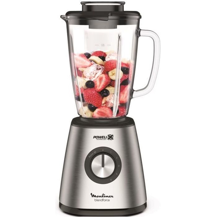 MOULINEX Blender mixeur, Puissance 800 W, Lames inox, 5 vitesses, Bol verre thermique 1,75 L, Smooth