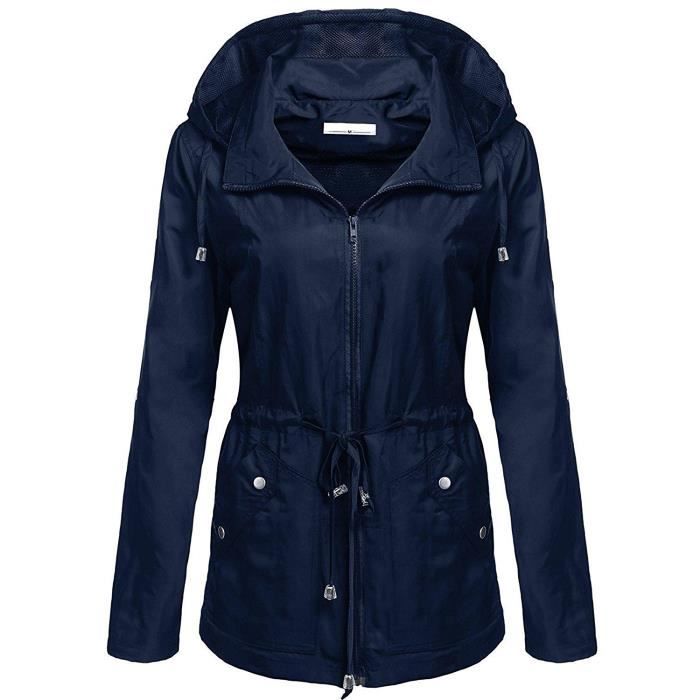 Minetom Femme Automne Hiver Veste De Pluie Mode Impermeable Parka a Capuche Longue Raincoat Anorak Manteaux Bleu Cdiscount Pret a Porter
