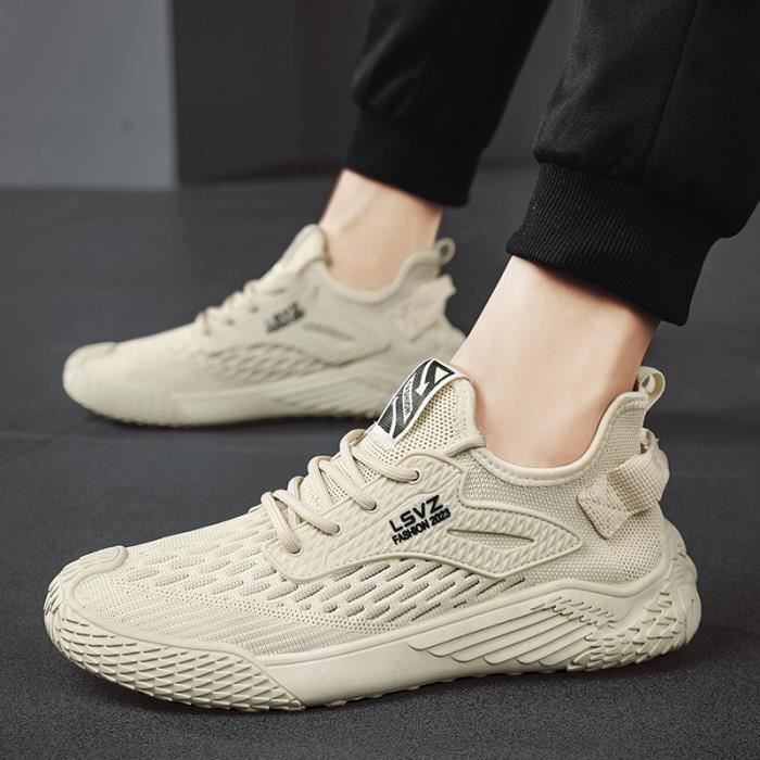 Baskets de course homme en maille aeree INSFITY Couleur beige Talon plat Pour adulte Beige