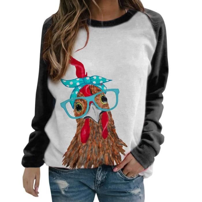 Sweatshirt De Noël Drôle Pour Femme - Pull Ample Imprimé Festif, Manches Longues, Confort Hiver