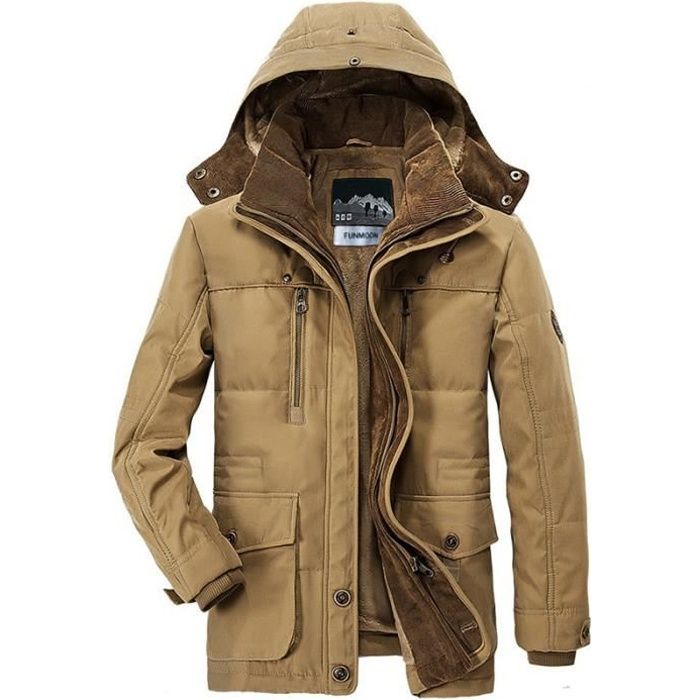 FUNMOON Manteau Homme Hiver Capuche Mode Avec Velours R tro