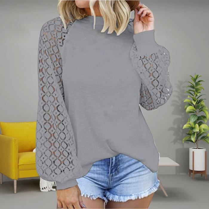 Pull Femme Tricoté Dentelle Creuse Col Roulé QIUNI - Manches Longues Printemps Automne Slim Fit