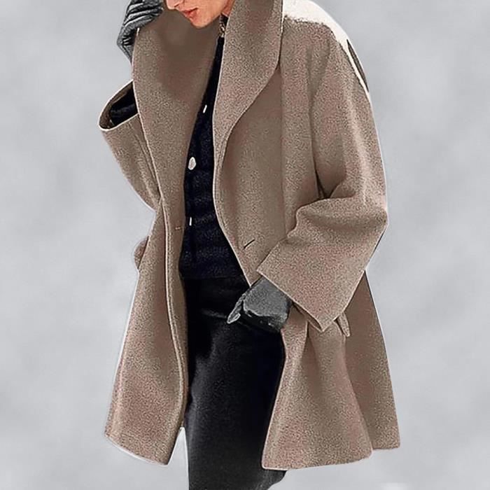 Manteau en molleton a col chale pour femmes Manteaux de melange elegant Manteaux longs Vestes brun Brun Cdiscount Pret a Porter