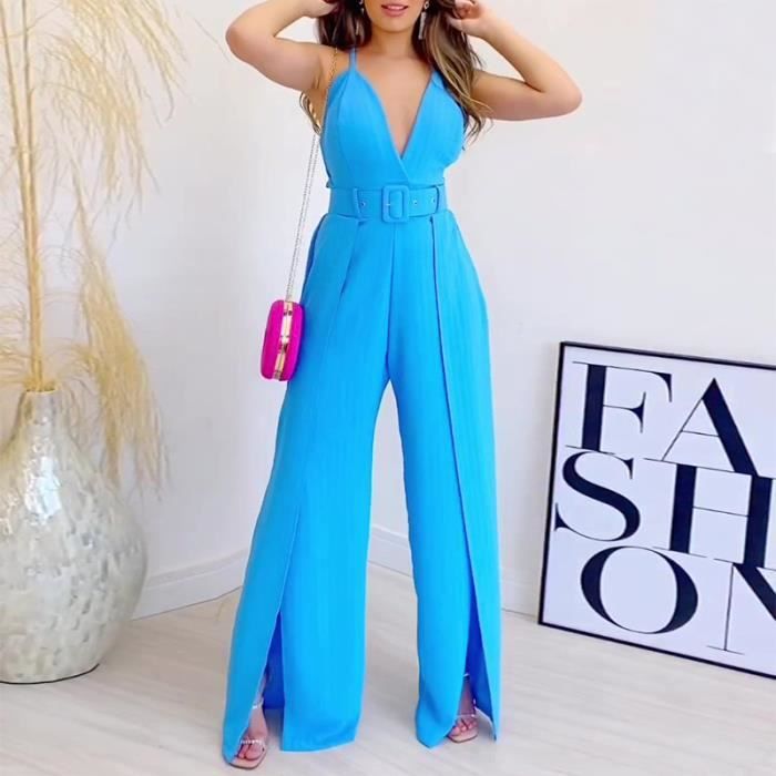 Combinaison D'été Femme Sans Manches - Col En V, Bretelles Croisées - Taille Haute, Jambe Large - Tailles XS à 5XL - Coton Et Lin - 8