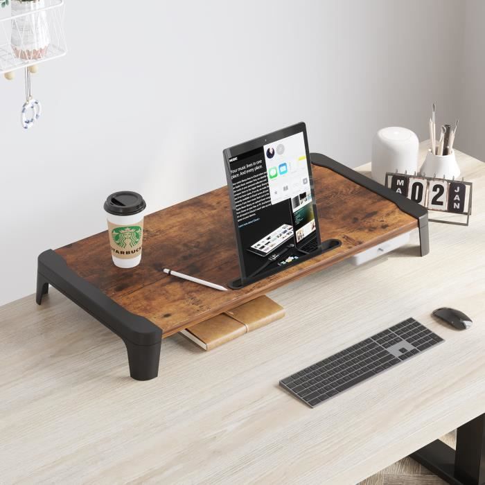 Support Moniteur VidaXL En Pin Massif - 100x27x15 Cm, Réhausseur Écran Et Rangement Bureau