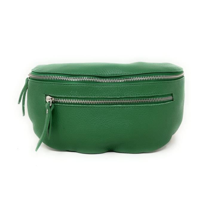 Sac banane en cuir grainé LOUANN Vert anglais Vert Cdiscount