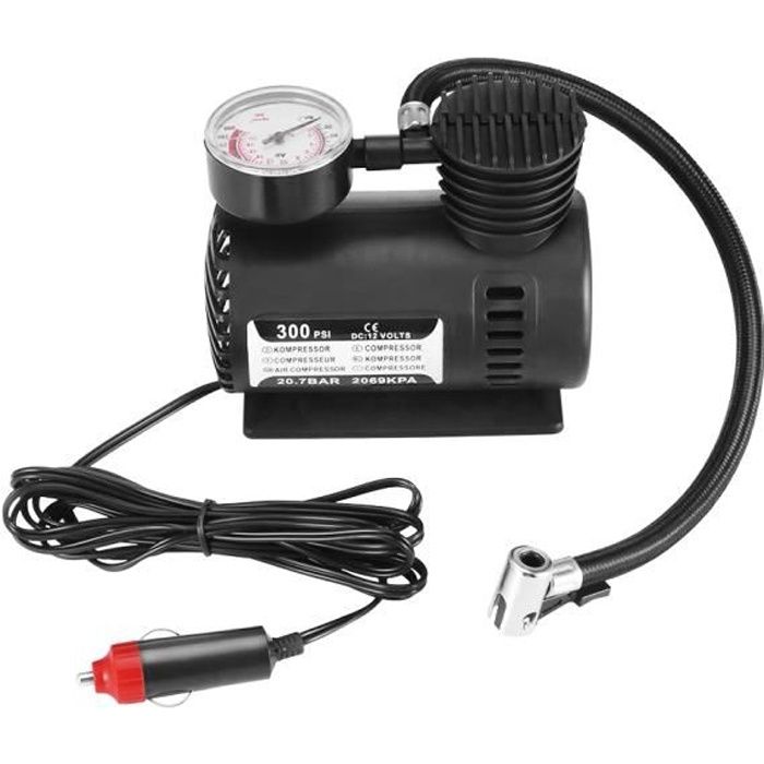 Mini Compresseur dair portable 12v Gonfleur pneus avec 3 Adaptateur 300 PSI pour Auto voiture SUV 