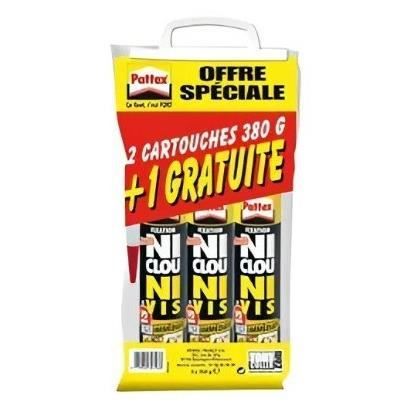 PATTEX Ni clou ni vis chrono - Lot de 2 cartouches 310ml 380g + 1 gratuit