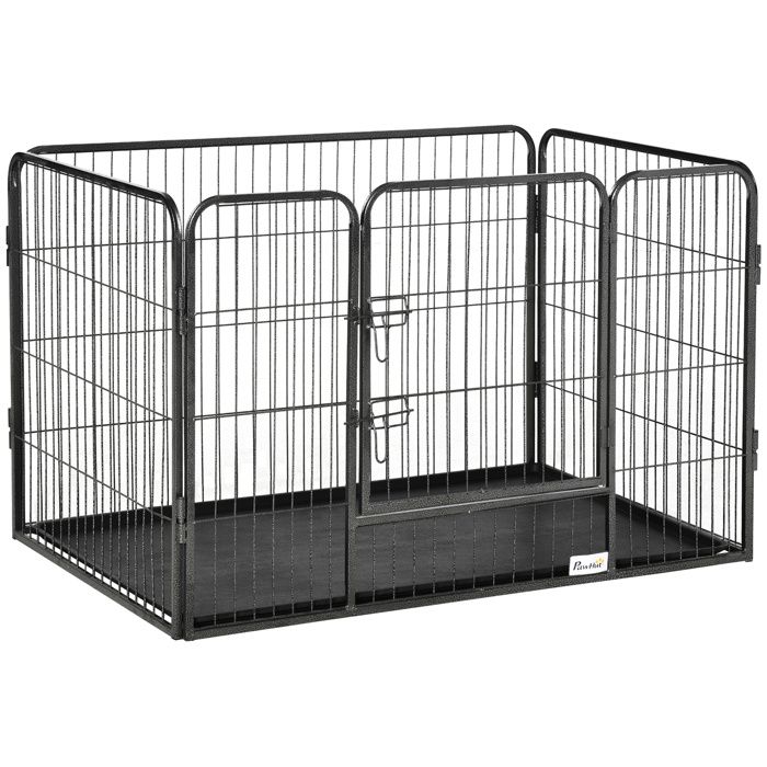 Meilleurs prix pour Cage chien démontable - enclos chien intérieur/extérieur - porte verrouillable, plateau - acier ABS gris noir