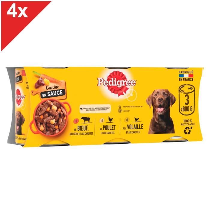 Meilleurs prix pour Pâtée pour chien PEDIGREE - 12 boîtes en sauce 3 variétés 800g