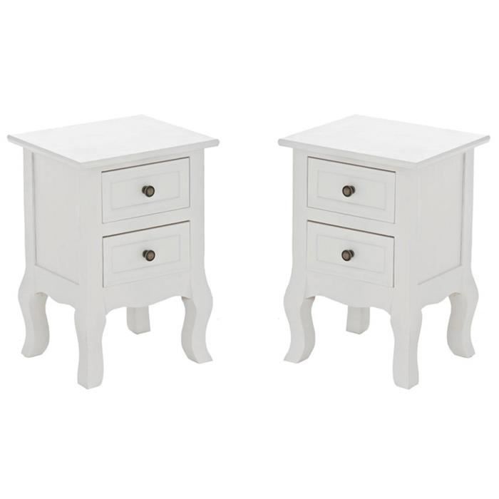 Lot De 2 Tables De Chevet 2 Tiroirs En Bois Blanc 49 X 34 5 X 30