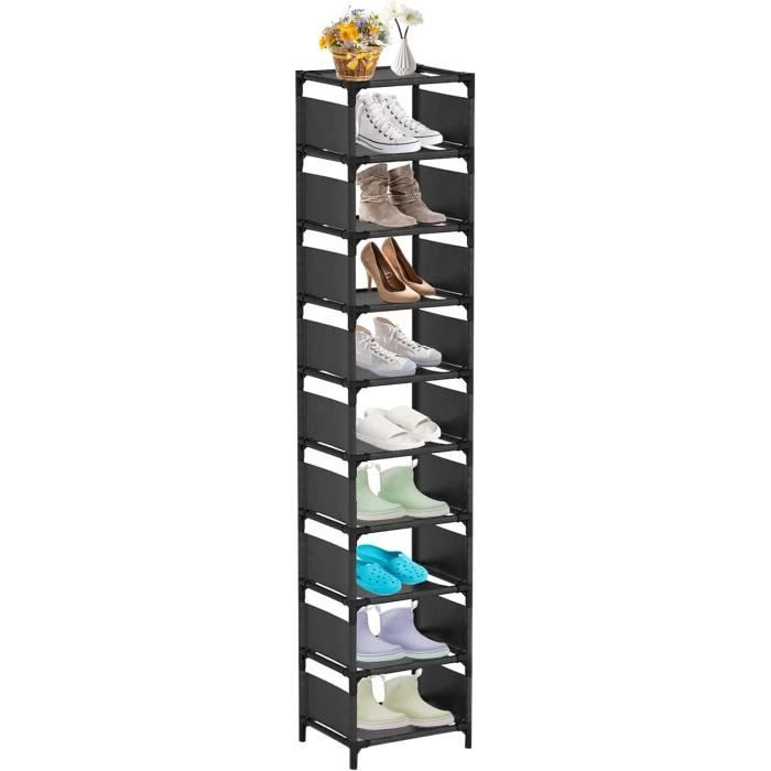 Porte-chaussures Vertical Pliable - Organisateur 9 Niveaux, Gain De Place Pour Entrée Ou Placard - Dimensions 26,5x25,5x129,5 Cm