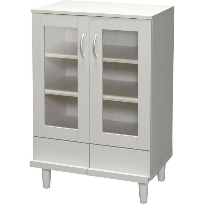 Vaisselier de rangement décor bois et cannage