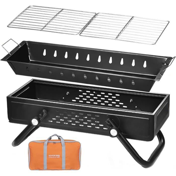 Barbecue Portable Charbon De Bois - Acier Inoxydable, Pliable - Pour Camping, Plage, Jardin - Dimensions 35x28x20 Cm