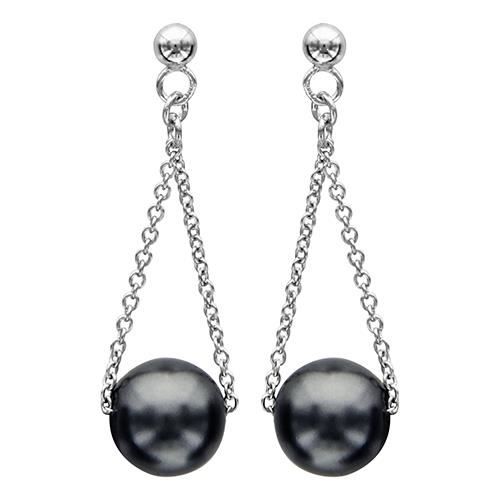 Boucles Doreilles Femme Chaîne Perle Grise Argent