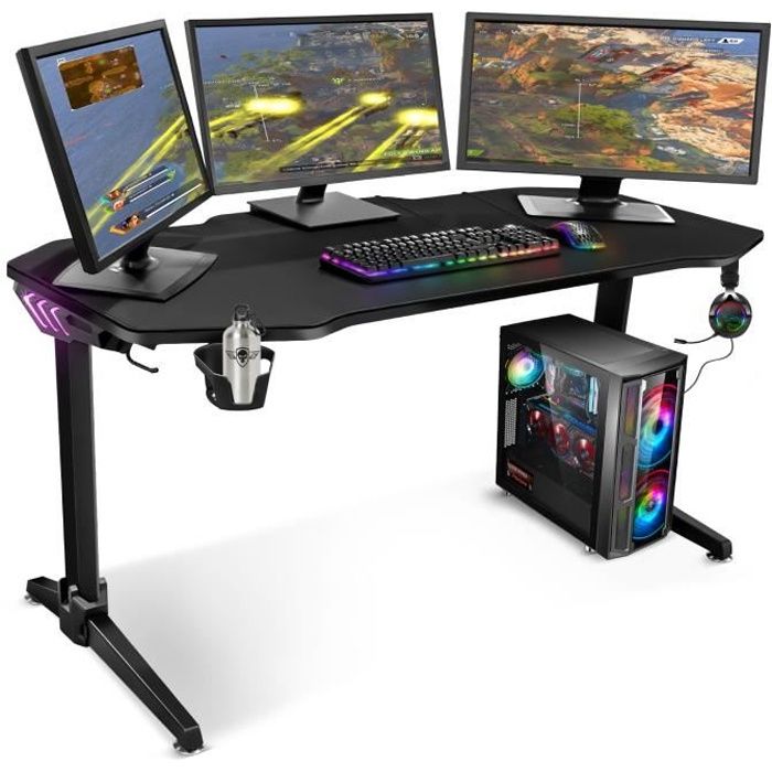 SPIRIT OF GAMER – Bureau Gaming Rétroéclairé LED RGB - Headquarter 400 – Design Futuriste – Plateau XXL 140cm