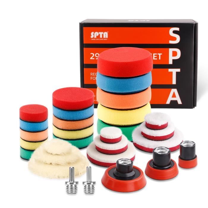 SPTA 29Pcs 35mm 55mm 80mm tampons de polissage détaillant le kit de tampons de laine éponge de polissage pour polisseuse rotative