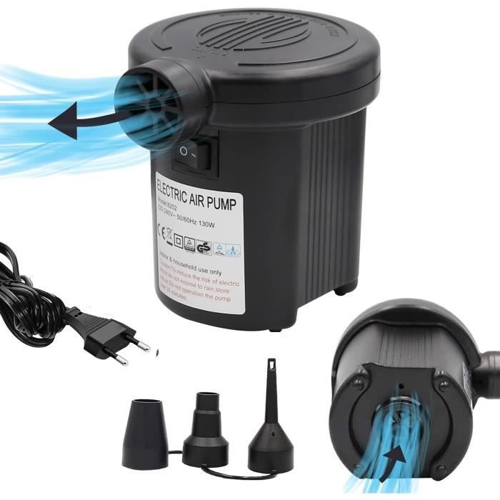 Flytise Pompe Électrique 800W – Gonflage/Dégonflage – 3 Buses – Pour Matelas, Bateau, Piscine, Jouets – Compacte Avec Tuyau 0,4m