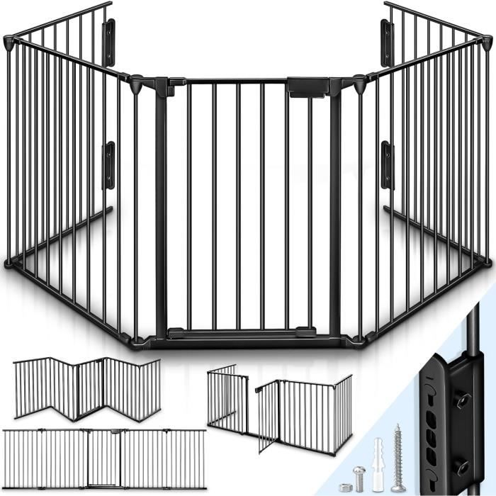 Barrière De Sécurité Cheminée Sonnewelt 304cm - Noir | Protection Enfants/Animaux - 5 Pièces Métal