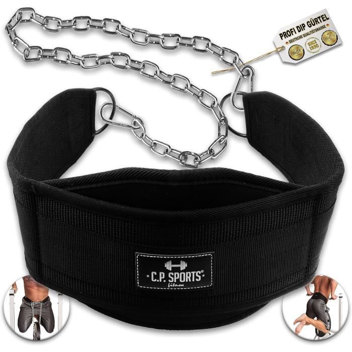 C.P. Sports Ceinture De Dips/Tractions – Nylon 250kg, Chaîne Acier 90cm, Rembourrage Lombaire 17cm