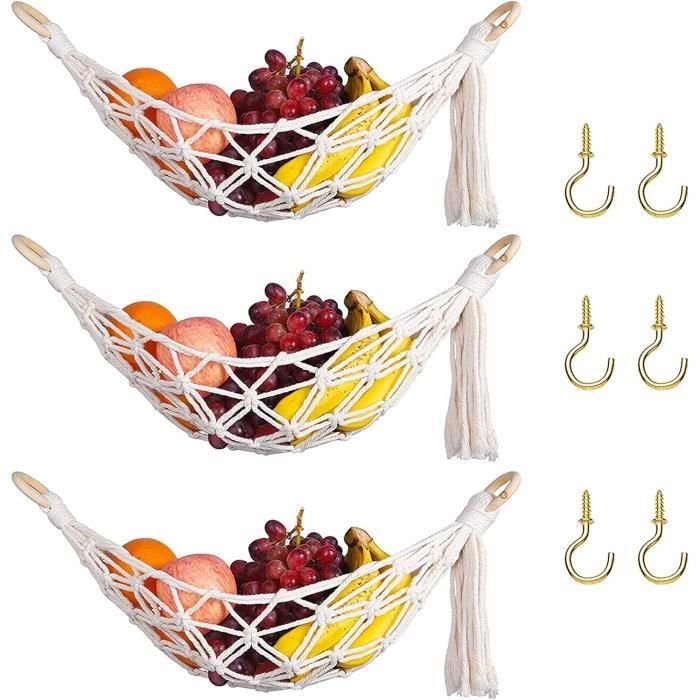 Rangement Coton Ntmaichy Organiseur Mural à Suspendre Pour Porte, Panier à Fruits Tissé En Corde De Coton à 3 Niveaux Avec 2 Crochets, Panier à Légumes, Décoration Bohème Pour Mur, Salon Et Rangement Coton Ntmaichy Organiseur Mural à Suspendre Pour Porte, Panier à Fruits Tissé En Corde De Coton à 3 Niveaux Avec 2 Crochets, Panier à Légumes, Décoration Bohème Pour Mur, Salon Et