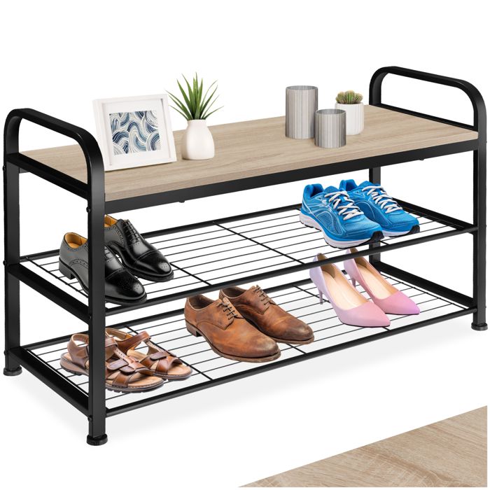 Meuble à chaussures - TECTAKE - Étagère à chaussures SOUTHAMPTON en acier 91 x 36 x 55 cm - Bois clair/Chêne sonoma