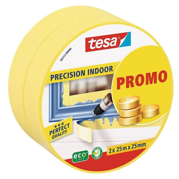 Tesa Precision Indoor ruban de masquage 25m x 25mm jaune