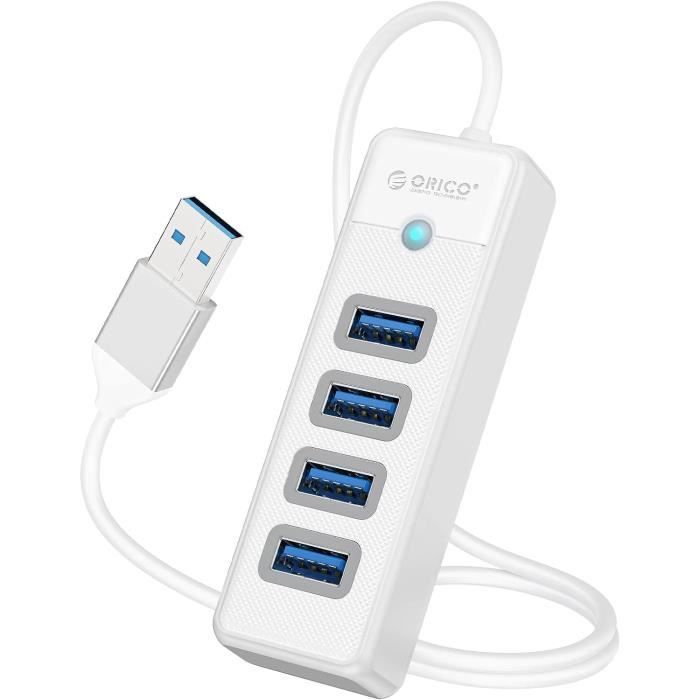 Aceele HUB USB 3.0 5 Ports(Avec Alimentation), Ultra-Fin Avec 4 Ports De Données Type 3.0, SuperSpeed 5Gb/s, Micro USB Port D'alimentation, Pour MacBook Air/Pro, Surface Pro, Dell XPS 15, Flash Drive