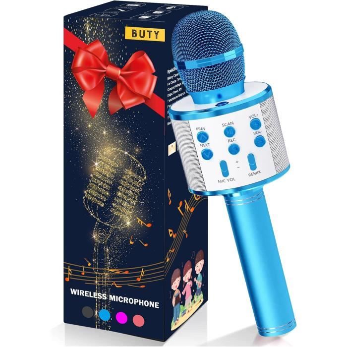 Dynasonic Machine Karaoké Portable Bluetooth avec 2 Microphones, USB/SD/AUX, Lumières LED, Batterie Rechargeable – Cadeau Enfants Anniversaire et Fête
