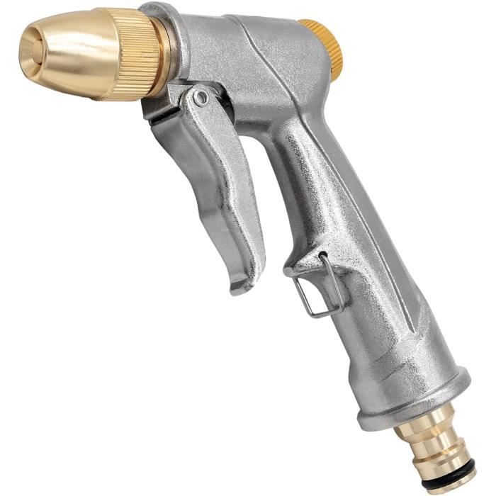Pistolet D'arrosage Métal Haute Pression - Buse Laiton 4 Modes - Pour Jardin Et Lavage Voiture