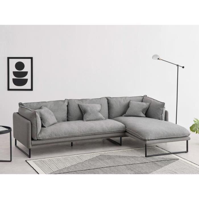 Canapé d'angle droit en tissu gris clair LESPI - Cdiscount Maison