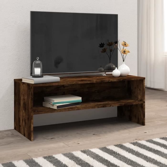 vidaXL Meuble TV Chêne fumé 100x40x40 cm Bois dingénierie 815231