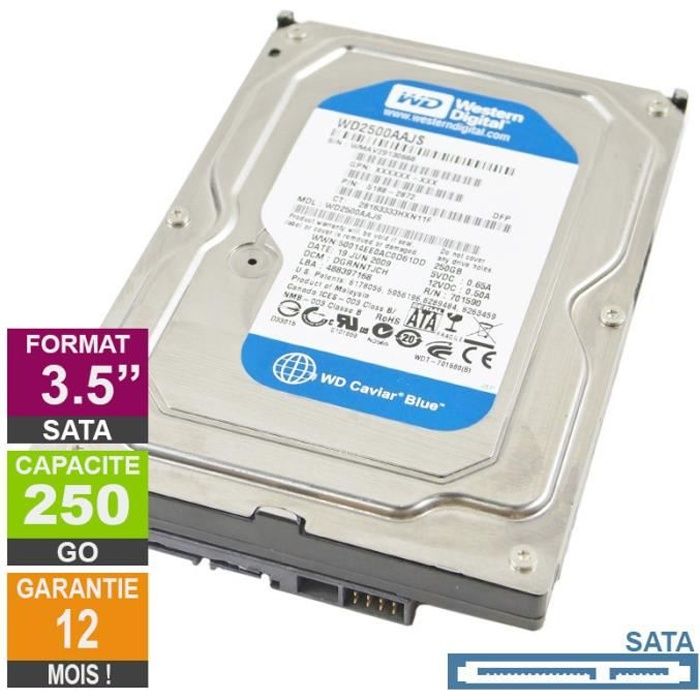 Disque Dur 250go Sata 3 5 Western Digital Caviar Blue Wd2500aajs 60z0a0 7200rpm 8mo Prix Pas Cher Cdiscount