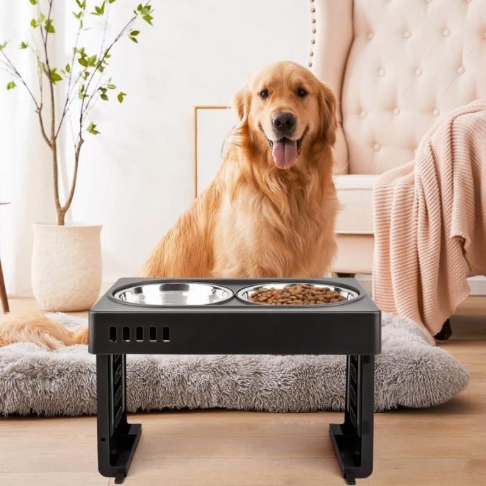 Meilleurs prix pour Gamelle pour animaux - XUANYU - Réglable en hauteur - Noir - ABS et acier inoxydable - 44x27.5cm