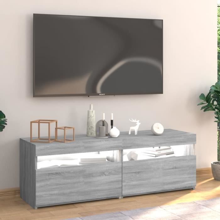 fhe - meuble tv avec lumières led sonoma gris 120x35x40 cm - haute qualite yosoo - dx1106