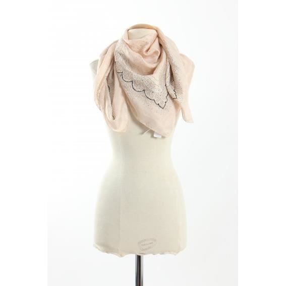 Foulard vintage en soie, ancien carré couleurs noir jaune et