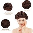 2Pcs Bonnets de nuit en satin, WOVTE Bonnet de cheveux en soie avec bande élastique bonnet de sommeil pour cheveux bouclés-1