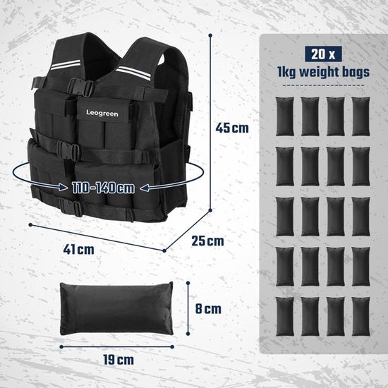 Gilet Lesté Runmax Pro 20 Lbs Noir Réglable - Occasion Fonctionnelle, Poche Téléphone