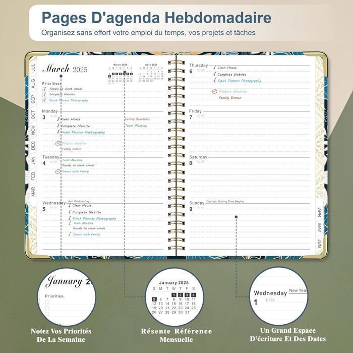 Agenda Semainier 2026 A5 Spiralé - Vue Hebdomadaire Et Mensuelle, Avec Autocollants, Pochette Et Stylo - Parfait Pour étudiants Et Organisation Quotidienne - 10