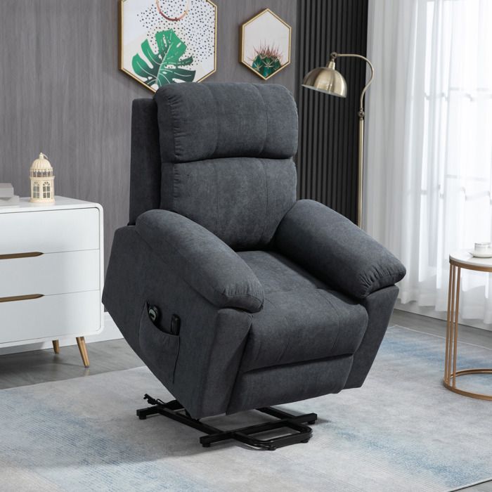 Fauteuil Releveur Électrique Velours Gris - Inclinable Avec Repose-Pieds - HOMCOM