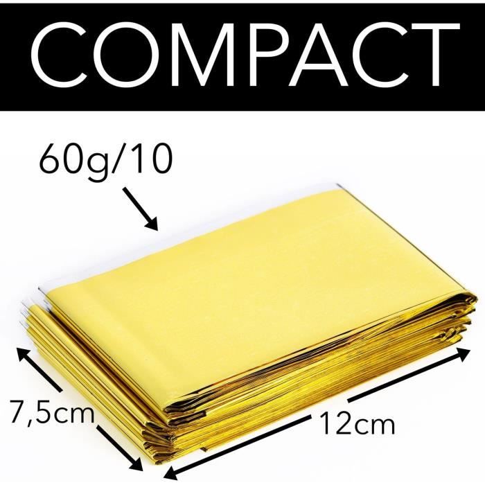 Couverture De Survie Réutilisable 210x160 Cm – 2 Pièces, Argent/or, Isotherme Et Signalisation