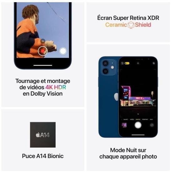 APPLE iPhone 12 mini 128Go Blue- sans kit piéton - Cdiscount 