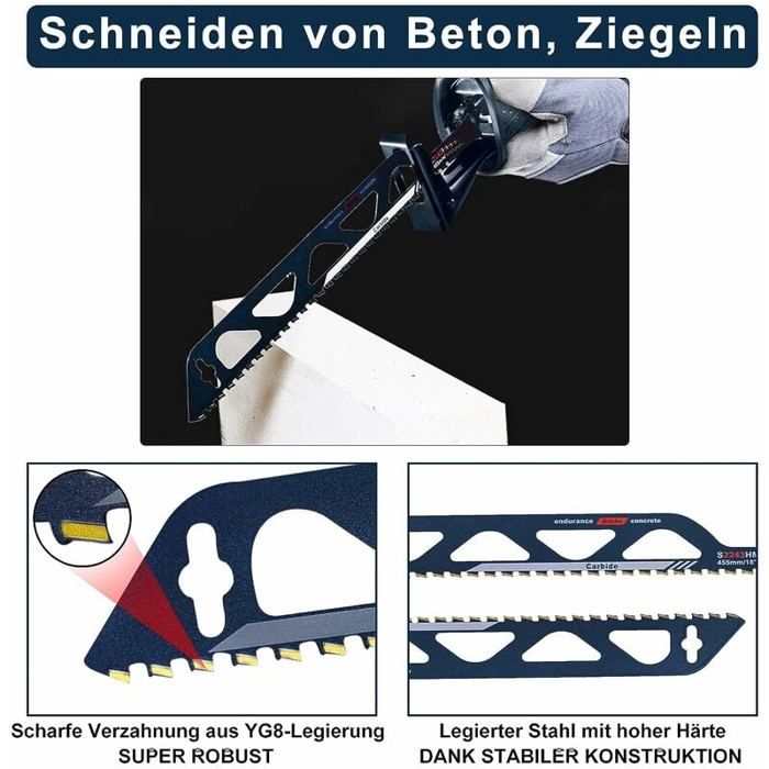 Lot De 2 Lames Scie Sabre Carbure – Pour Béton, Brique, Bois, Métal – Coupe Rapide & Durable
