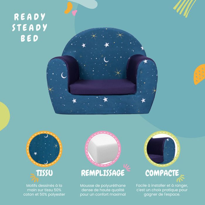 Ready Steady Bed Fauteuil Enfant | Siège Doux et Sûr pour Les Enfants | Salle de Jeux | Tout-Petit Fauteuil-Sac à Fèves Ergonomique (Hiboux