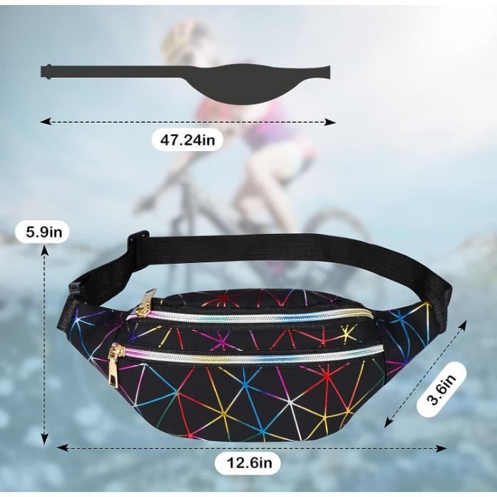 Sac Banane Holographique Imperméable - Sac De Taille Ajustable Multi-Poches En Cuir PU Pour Sport Et Voyage