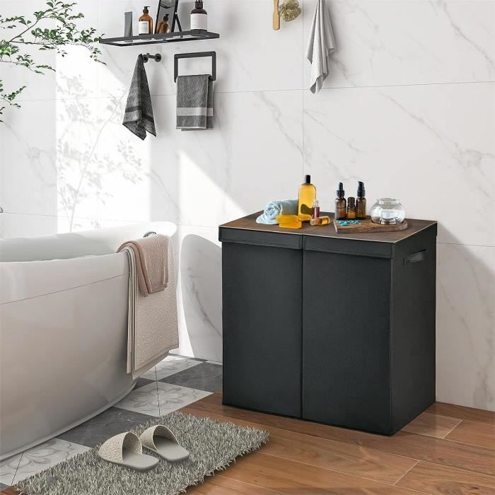 HOMCOM Panier à Linge Pliable 36L - Corbeille Linge Sale Avec Poignées, Bac à Linge Noir Pour Salle De Bain, Chambre Et Buanderie