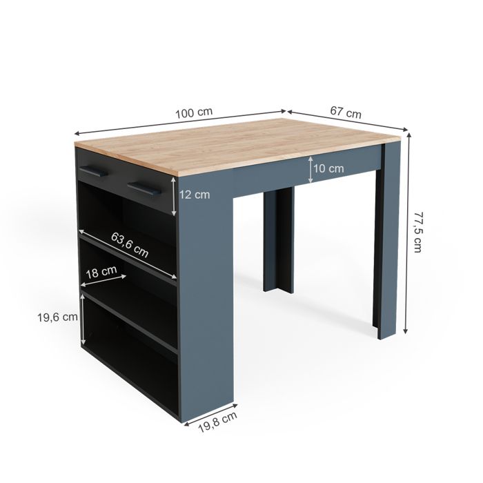 Vicco Table de chevet Dany, Anthracite, 35x65cm avec 1 tiroir | Leroy