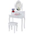 Coiffeuse - OOBEST - 75x40x145CM - 4 Tiroirs - Blanc - Pin - Miroir Ovale - Table de Maquillage-3