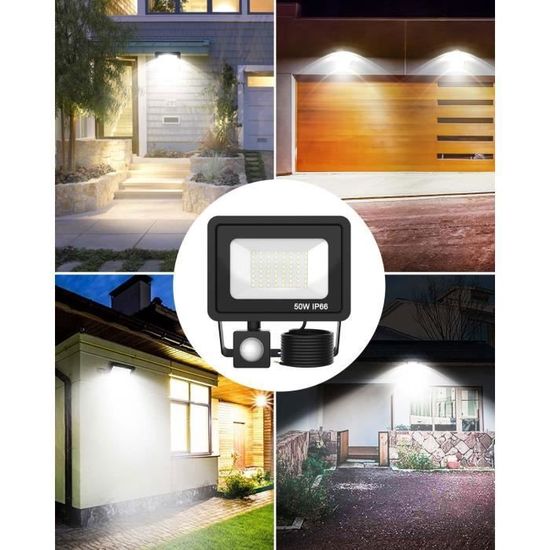 Proiettore LED Esterno 50W 4000K Con Sensore Movimento PIR IP44 5170lm Sliva Nero